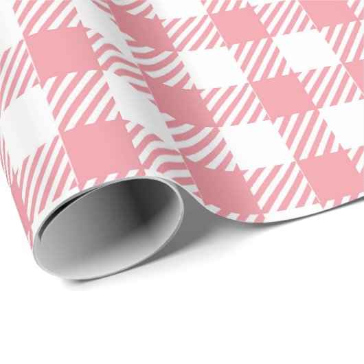 Leuke Girly Pink White Gingham Plaid Cadeaupapier (Rol Hoek)