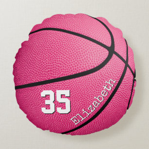 Leuke girly roze gepersonaliseerde basketbal rond kussen