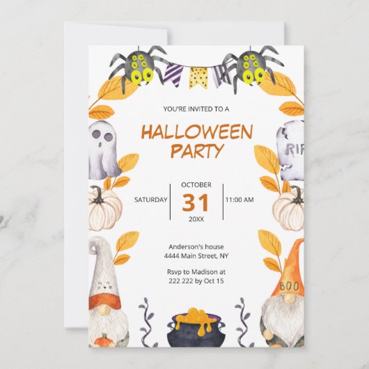 Leuke Gnomen Halloween uitnodiging (Voorkant)