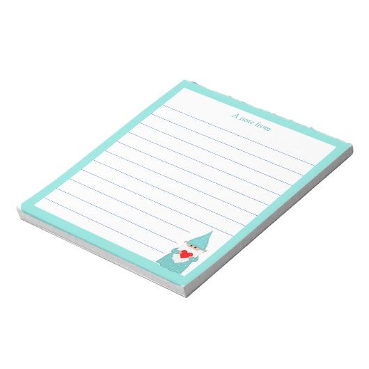 Leuke gnoom met turquoise Lijst gevoerd Notitieblok (Gedraaid)