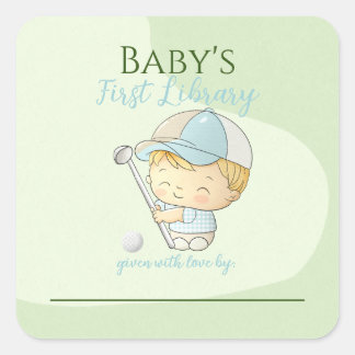 Leuke Golf Boy Eerste Bibliotheek Bookplate Douche Vierkante Sticker