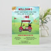 Leuke Golf Rode Kar Jongen 1e Verjaardag Par-Tee  Kaart (Staand voorkant)