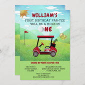 Leuke Golf Rode Kar Jongen 1e Verjaardag Par-Tee  Kaart (Voorkant / Achterkant)