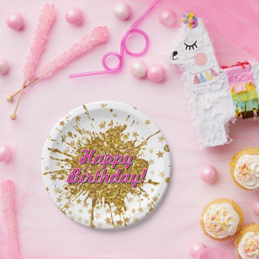 Leuke gouden sprankeling glitter graffiti verf dru papieren bordje (Feest)