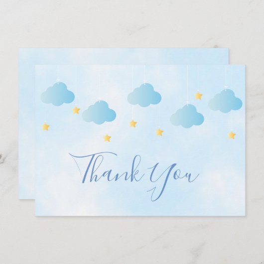 Leuke gouden sterren blauw wolken script dank u bedankkaart (Voorkant / Achterkant)