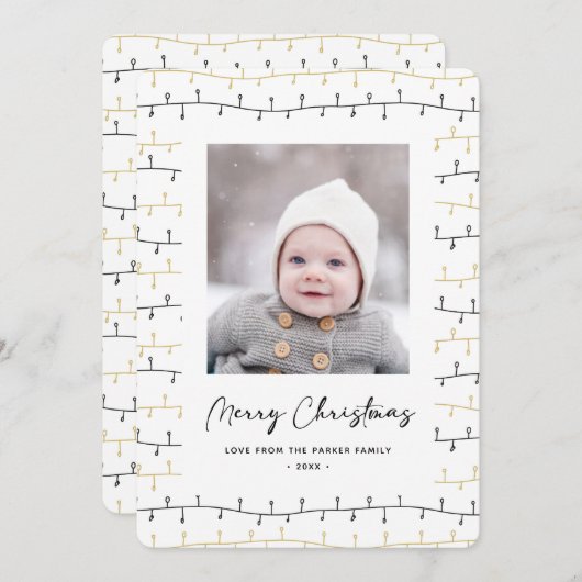 Leuke Gouden Zwarte Kerstversiering Eenvoudig Wit Feestdagenkaart (Voorkant / Achterkant)