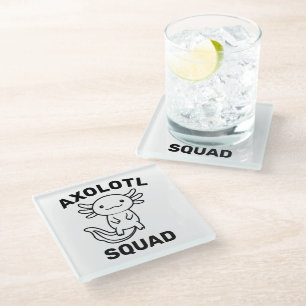 Leuke grappige Axolotl Squad op maat bewerkbare zw Glazen Onderzetter
