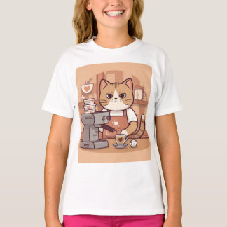 Leuke Grappige Cartoon Barista Kat Kinderen T-shir T-shirt