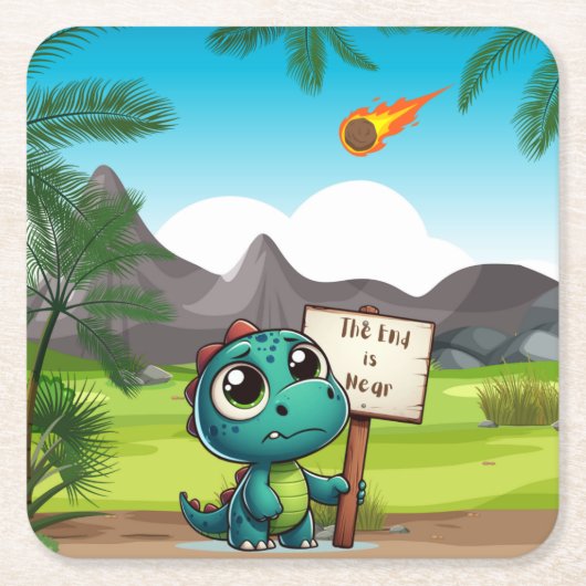 Leuke, grappige dinosaurus vierkante kartonnen onderzetter (Voorkant)