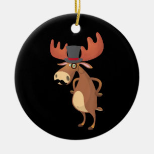 Leuke Grappige Eland Hoed Snor Dierenliefhebber Keramisch Ornament