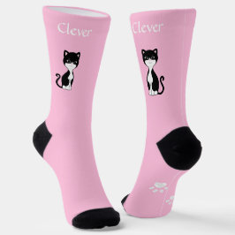 Leuke Grappige Tuxedo Kat & Paws op Lichtroze Sokken