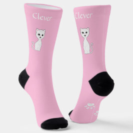 Leuke Grappige Witte Kat & Paws op Lichtroze Sokken