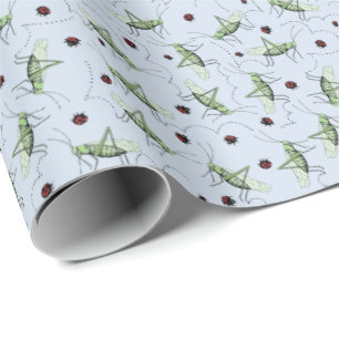 Leuke Grasshopper Bug Bonanza Groen Rood Pastel Bl Cadeaupapier