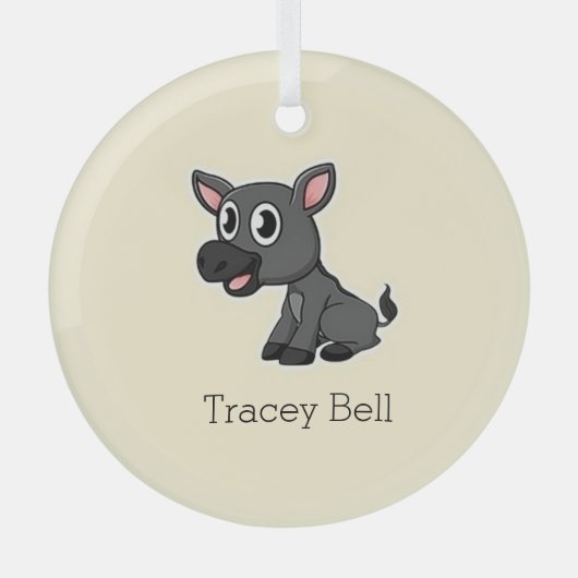 Leuke grijze kleine ezel crème glas ornament (Voorkant)