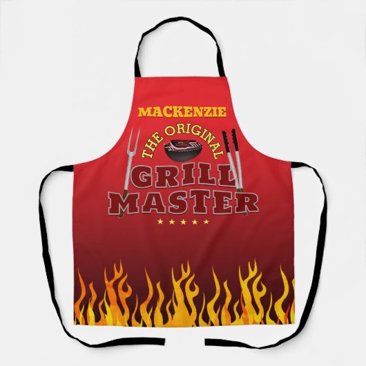 Leuke GRILL MASTER met Vlam op Gradiënt Schort (Voorkant)