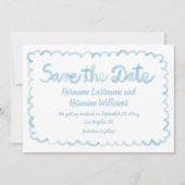 Leuke grillige hand getekend licht blauw wit save the date (Voorkant)