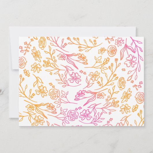 Leuke grillige hand getekend roze Sinaasappel bloe Save The Date (Achterkant)