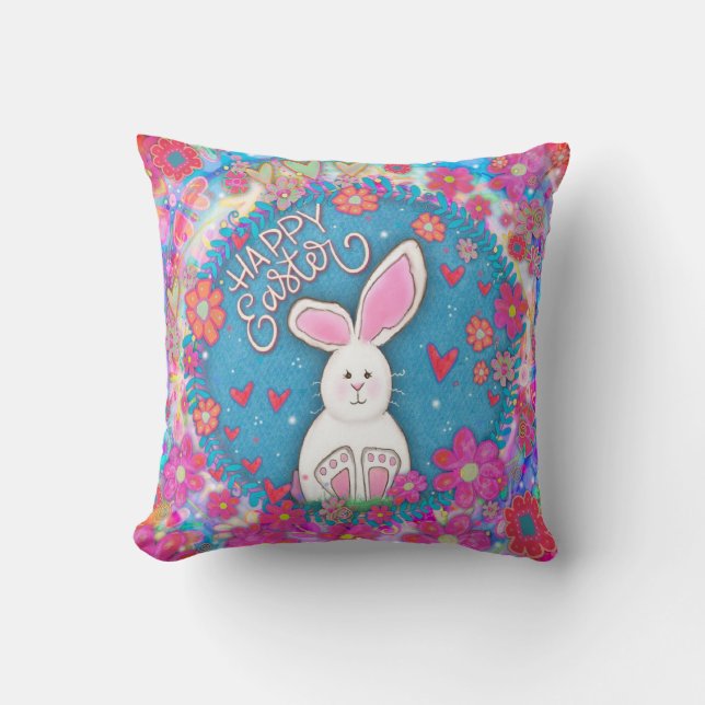 Leuke grillige Happy Easter Bunny Inspirivity Kussen (Voorkant)