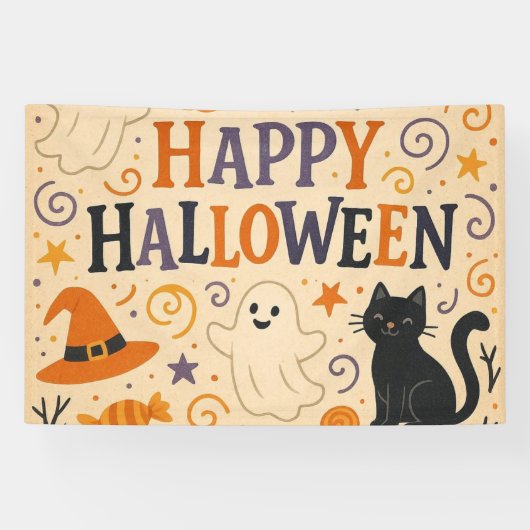, leuke grillige Happy Halloween Spandoek (Horizontaal)