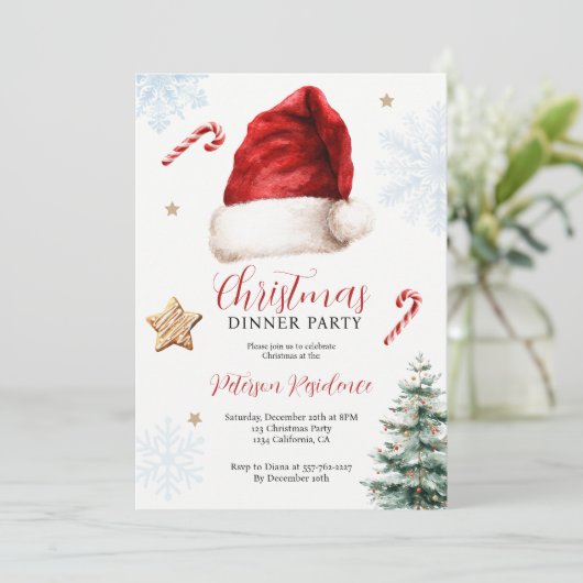 Leuke grillige kerstmuts kerstdiner partij kaart (Staand voorkant)