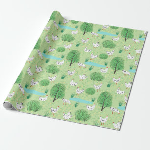 Leuke grillige kip weide groen veld kippen cadeaupapier