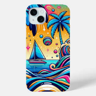 Leuke grillige psychedelische zeilboot iPhone 15 mini hoesje