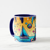 Leuke grillige psychedelische zeilboot mok (Voorkant links)