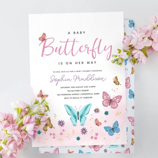 Leuke grillige roze vlinder meisjes Baby shower Kaart