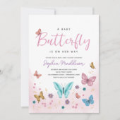 Leuke grillige roze vlinder meisjes Baby shower Kaart (Voorkant)