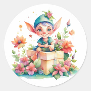 Leuke grillige Waterverf kerst elf Ronde Sticker