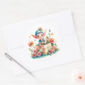 Leuke grillige Waterverf kerst elf Ronde Sticker (Envelop)