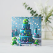 LEUKE GROENE ALIEN EN RUIMTE THEMA KINDEREN VERJAA KAART (Staand voorkant)