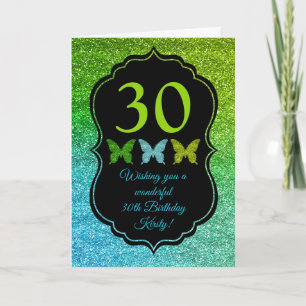 Leuke groene blauwe glittersparkling verjaardagska kaart