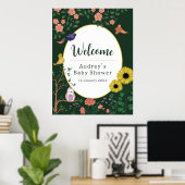 Leuke Groene Bloemen Welkom bij Baby shower Sign Poster (Thuiskantoor)