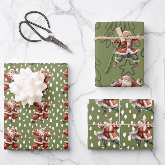 Leuke Groene  Dansende Sinterklaas Inpakpapier Vel