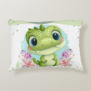 Leuke groene dinosaurus bloementhema gepersonalise accent kussen