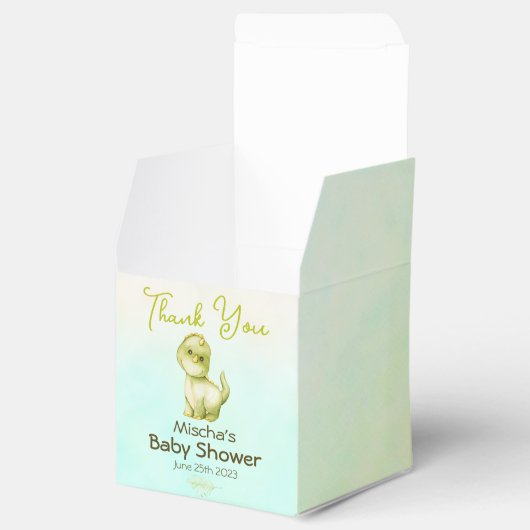 Leuke groene dinosaurus thema Baby shower Bedankdoosjes (Geopend)