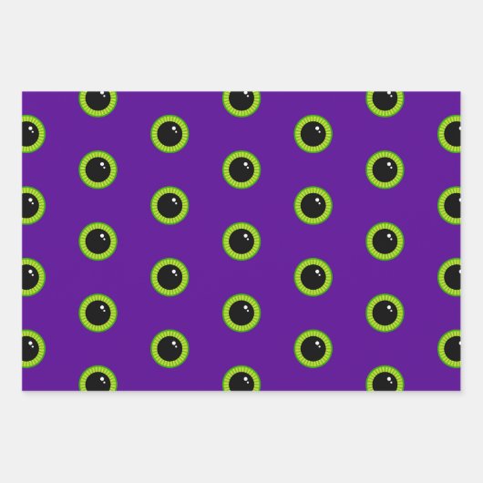 Leuke Groene en Paarse Monster Ogen en Strepen Inpakpapier Vel (Voorkant)