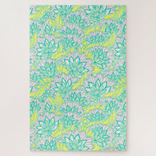 Leuke groene gele bloemige patroon keramische tege legpuzzel