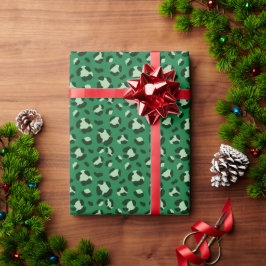 Leuke groene kerst luipaard print cadeaupapier