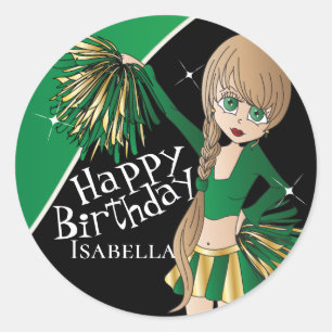Leuke Groene Meisjes van Cheerleader Pom Pom Ronde Sticker