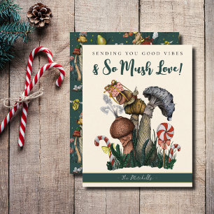 Leuke groene slak paddenstoelen goede vibes kerst feestdagenkaart