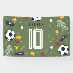 Leuke groene sportvoetbaljongens verjaardag bord spandoek