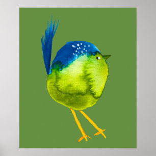 Leuke groene vogel waterverf poster
