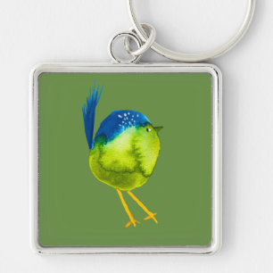 Leuke groene vogel waterverf sleutelhanger