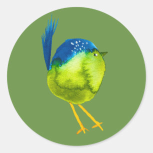 Leuke groene waterverf vogel ronde sticker