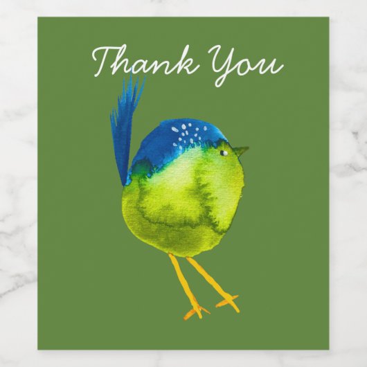 Leuke groene waterverf vogel wijn etiket (Enkel label)