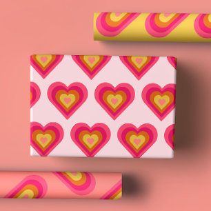 Leuke Groovy Retro Harten Inpakpapier Vel