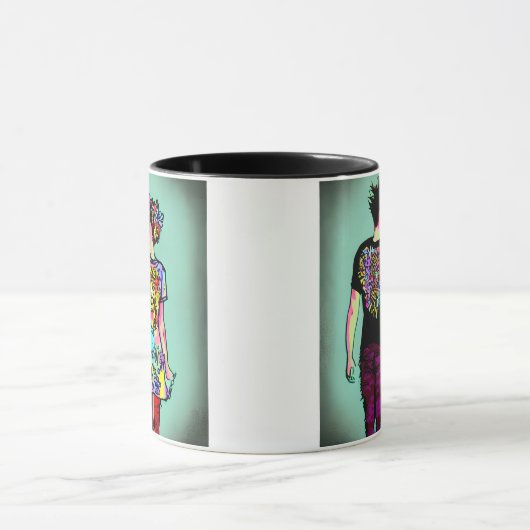 Leuke Grunge Guy en Punk Meisje Holding Handen Mok (Midden)