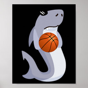 Leuke haai dragen zonnebril spelen basketbal poster